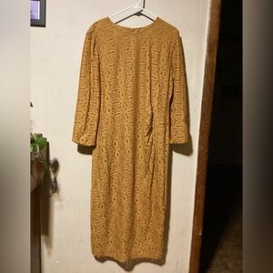 Kasper Mustard Colored Long Sleeve Side Ruched Dress Size L